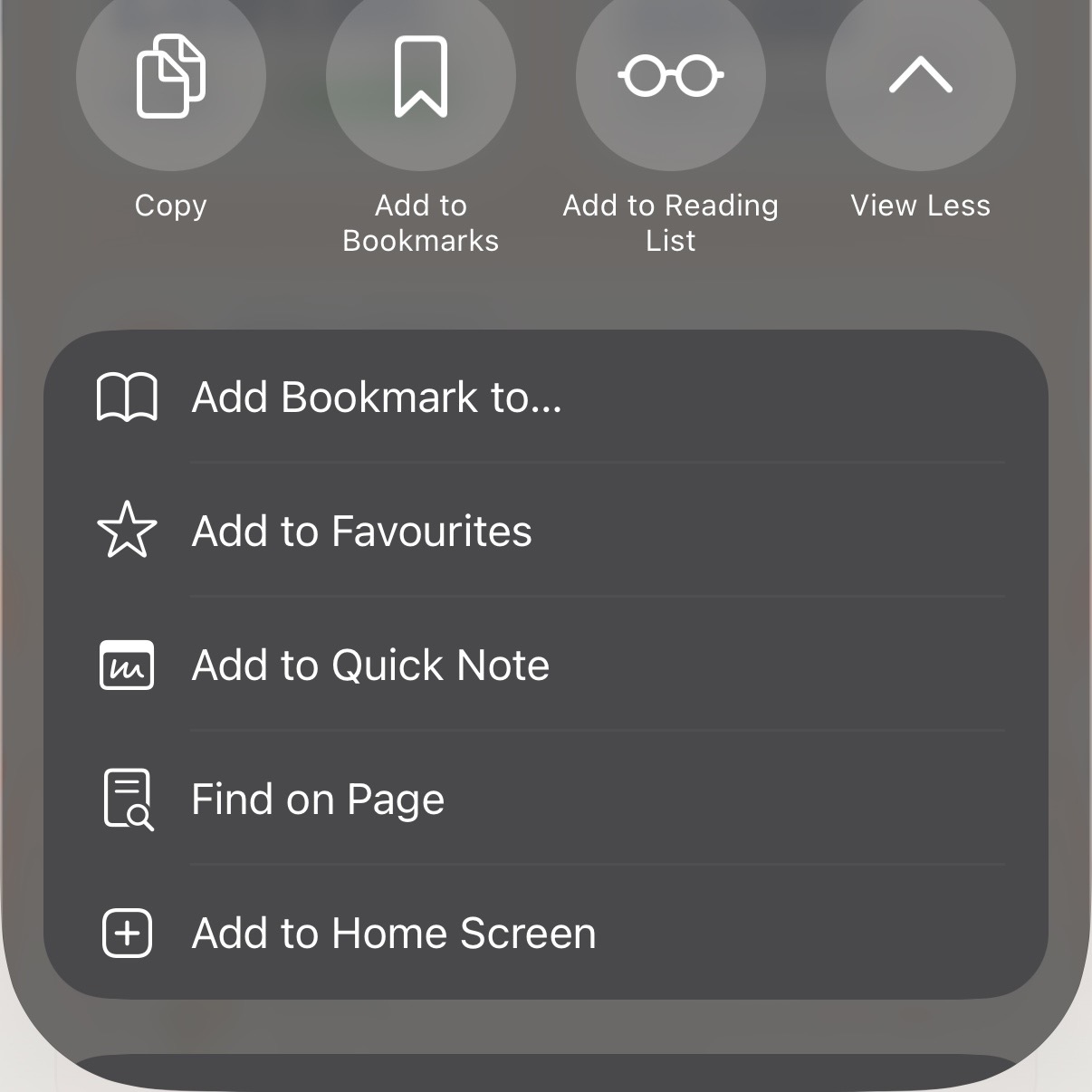 The expanded share sheet options with Add to Home Screen at the bottom of the list