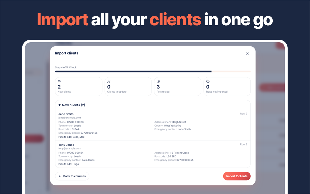 Checking a bulk client import in PawLoop