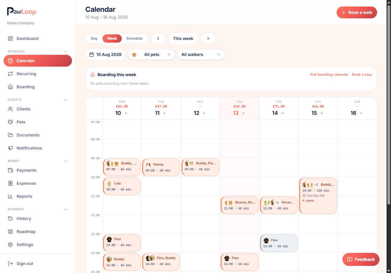 PawLoop smart calendar feature overview