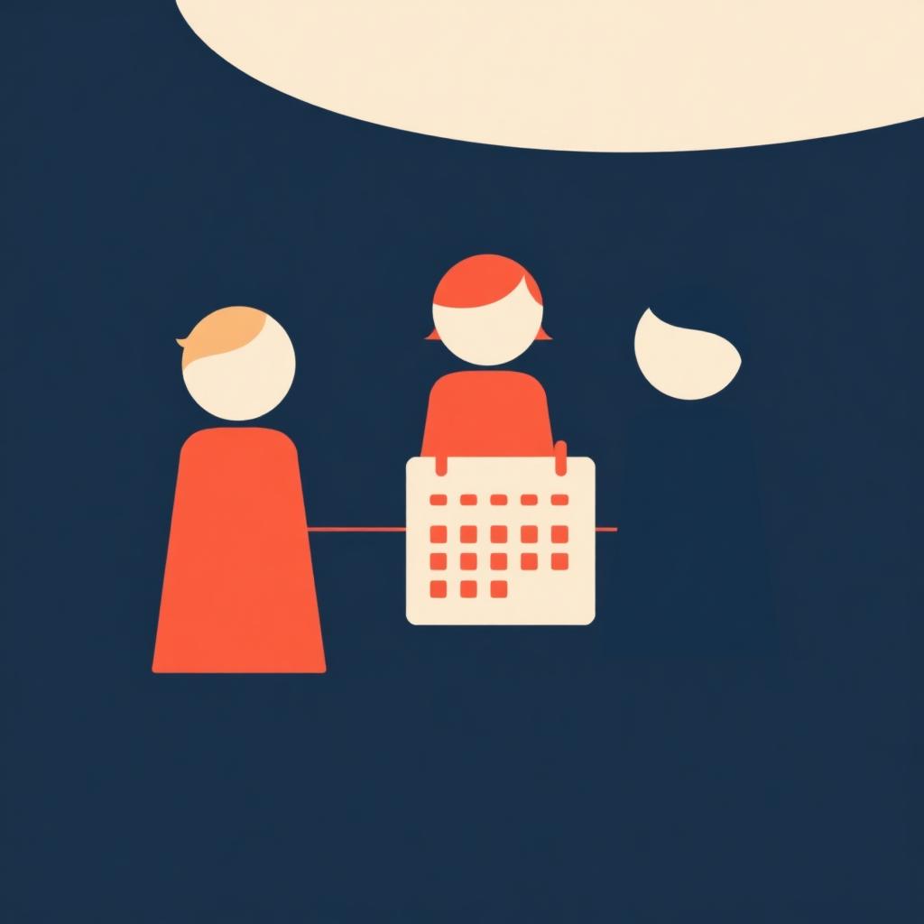 Illustration of team members connected to a shared calendar
